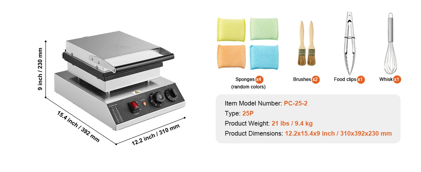 Merdove Essentielle Mini Dutch Pancake Maker (25PCS) – 500W Electric Snack Maker with 43mm Non-Stick Molds, Time & Temp Control (110V)