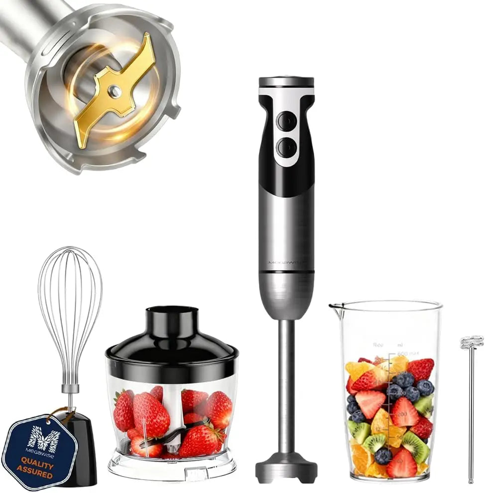 Merdove Melange 12-Speed Stainless Steel Hand Blender – 5-in-1 with 600ml Beaker & Chopper (Black)