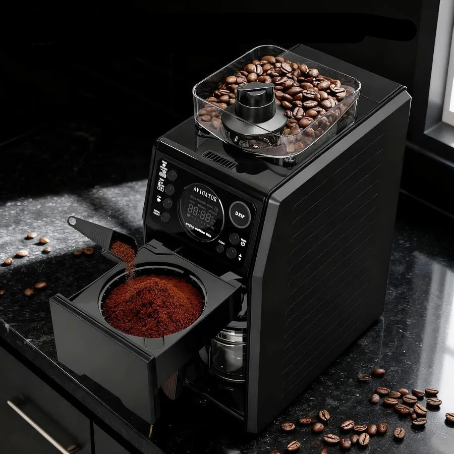 Merdove Barista Programmable 5-Cup Coffee Maker with Built-In Grinder – Automatic Drip Machine with Timer, Removable Tank & 22oz Glass Carafe