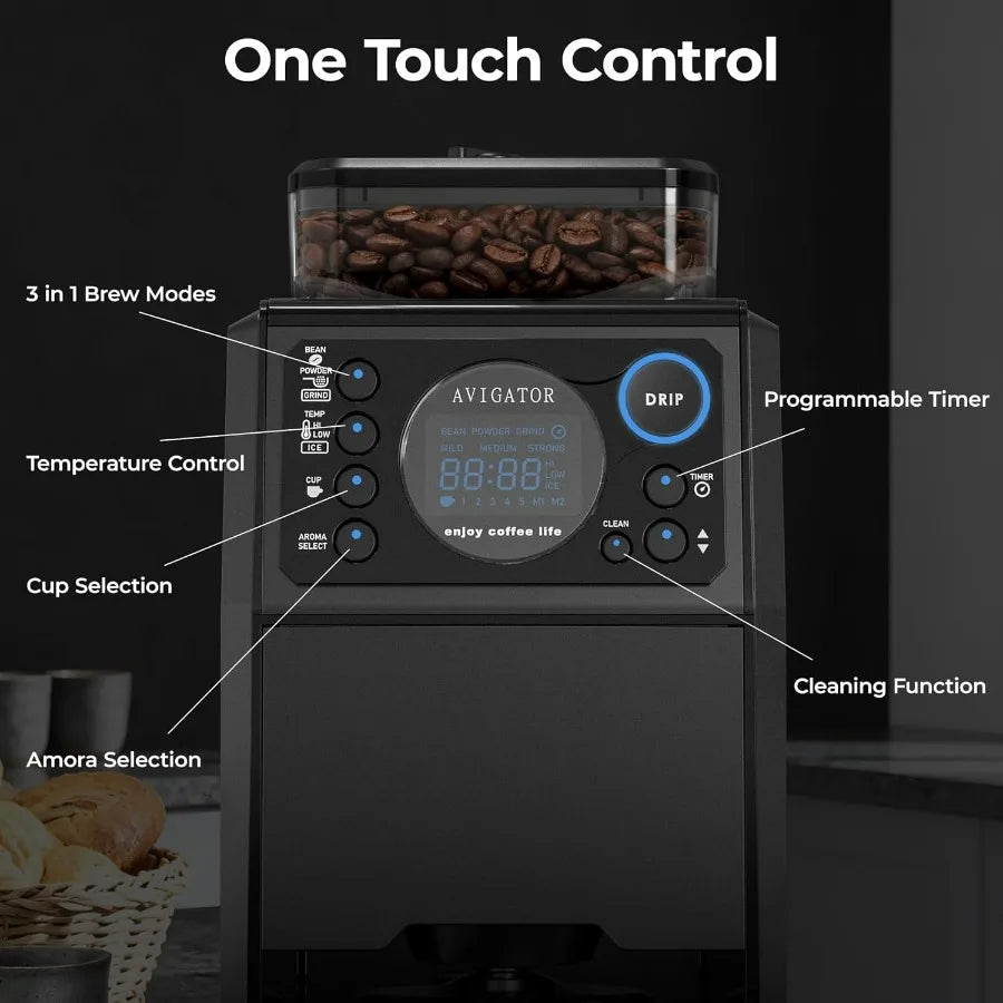 Merdove Barista Programmable 5-Cup Coffee Maker with Built-In Grinder – Automatic Drip Machine with Timer, Removable Tank & 22oz Glass Carafe