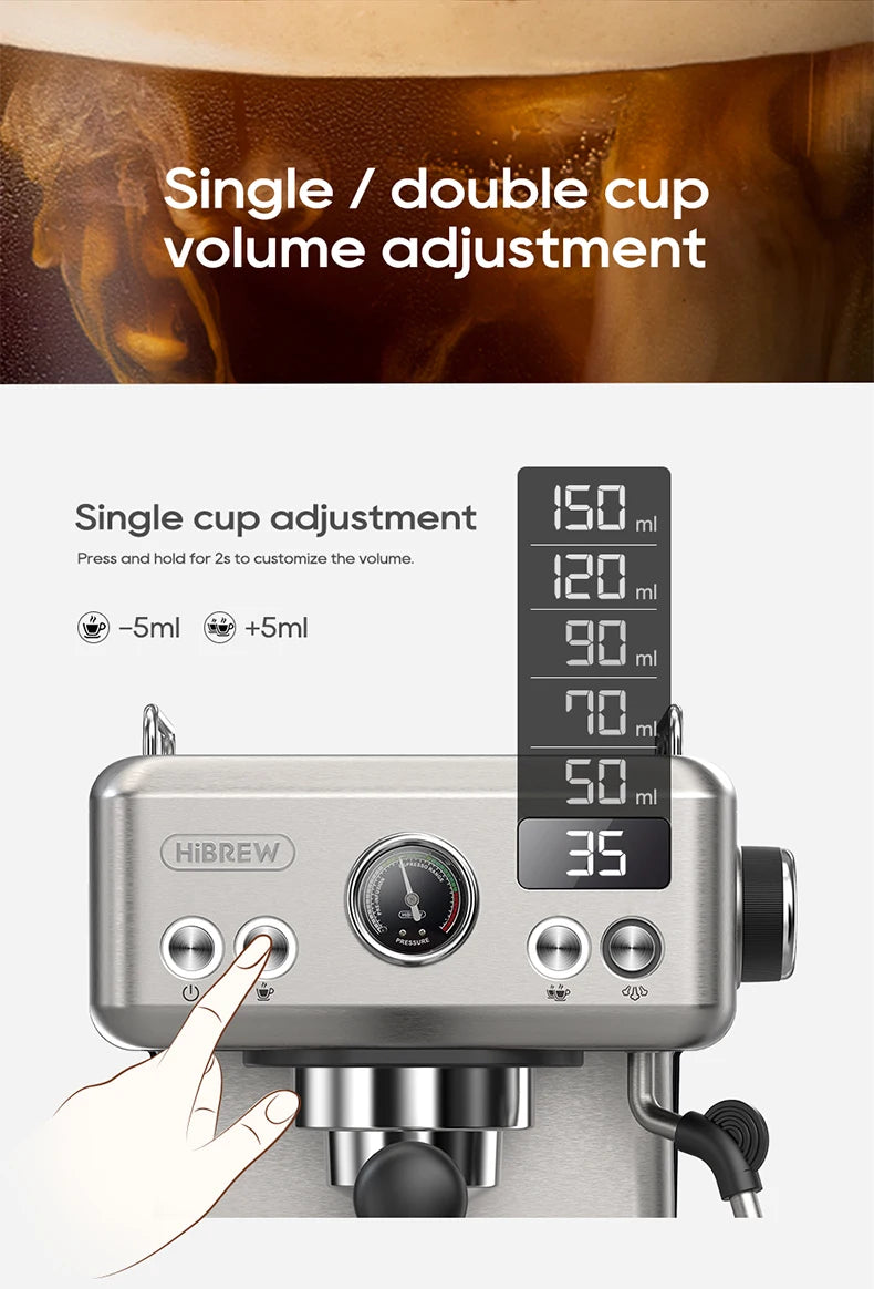 Merdove Barista HiBREW H10A Espresso Machine – 20 Bar, 58mm Portafilter, Temperature Adjustable (Stainless Steel)