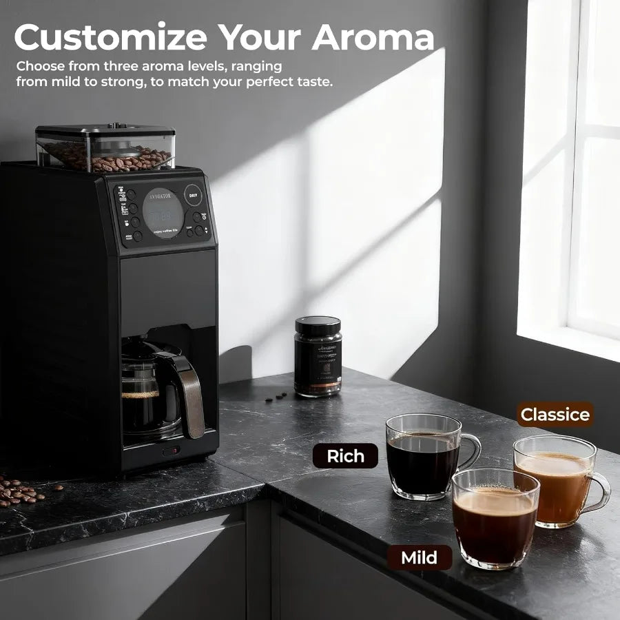 Merdove Barista Programmable 5-Cup Coffee Maker with Built-In Grinder – Automatic Drip Machine with Timer, Removable Tank & 22oz Glass Carafe