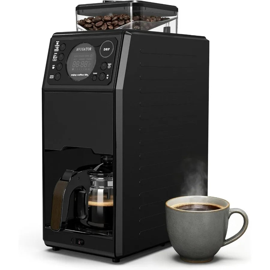 Merdove Barista Programmable 5-Cup Coffee Maker with Built-In Grinder – Automatic Drip Machine with Timer, Removable Tank & 22oz Glass Carafe