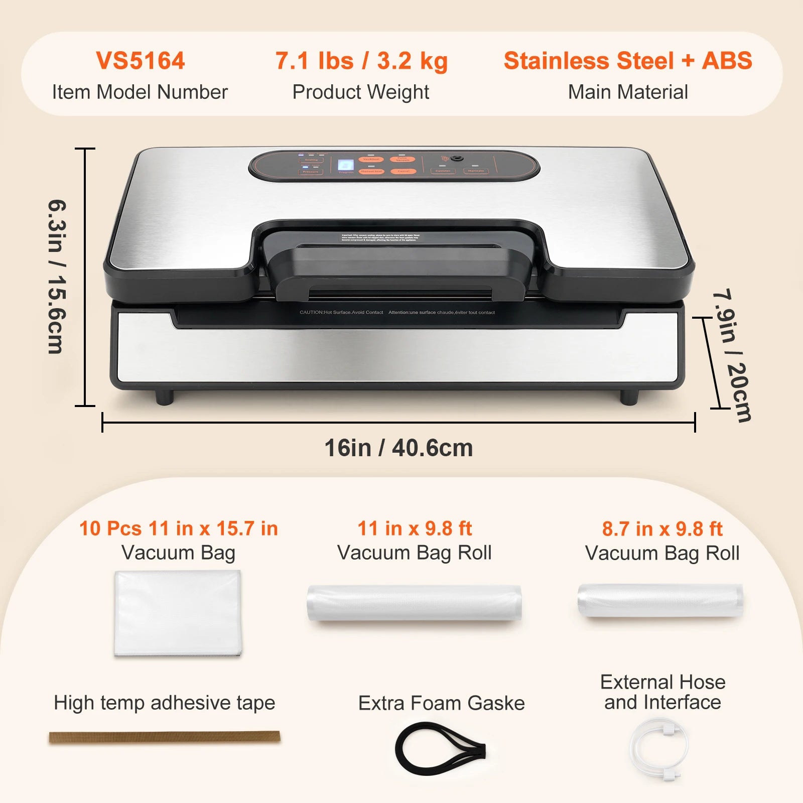 Merdove Essentielle Vacuum Sealer Machine – 90kPa Food Packaging System (130W) with 10 Free Vacuum Bags