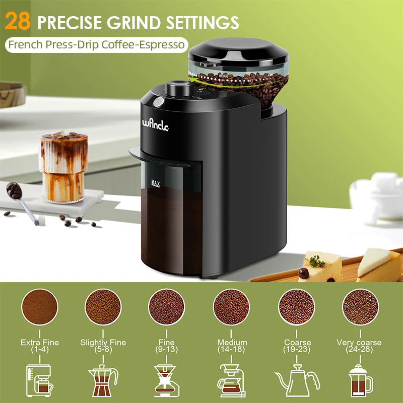 Merdove Melange Electric Burr Coffee Grinder – Flat Burr, 90g Capacity, 11+ Grind Levels (200W)
