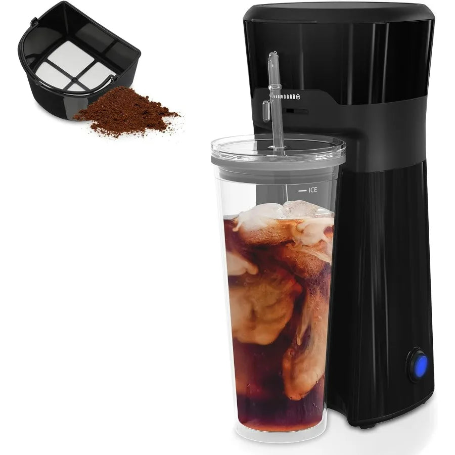 Merdove Barista Iced Coffee & Tea Maker – Single Serve Machine with Reusable Filter + 20oz Double-Insulated Travel Cups